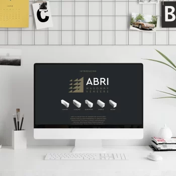 Image showing the ABRI Masonry Veneers website home page on a desktop computer