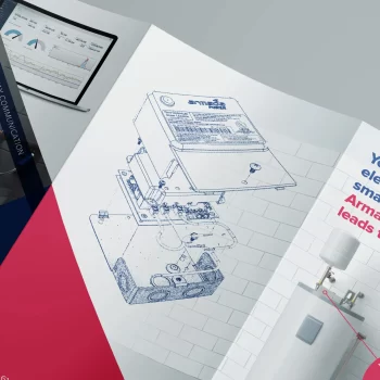 Close up of Armada Power trifold brochure showing detailed line art