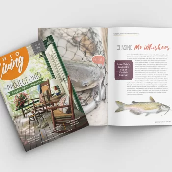 Photo showing Ohio Living magazine cover and inside spread