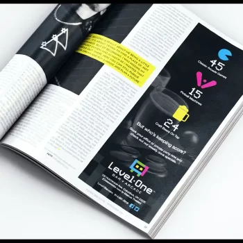 Magazine ad for Level-One Bar + Arcade.